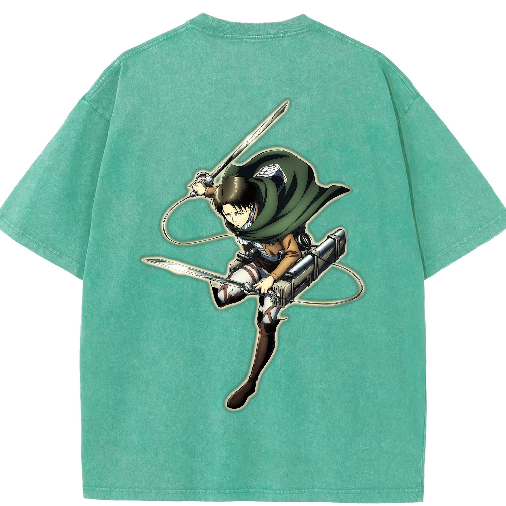 （画像用） 進撃の巨人 リヴァイ·アッカーマン Attack on Titan Levi Ackerman 綿100% ヴィンテージ風 半袖Tシャツ（背面プリント）